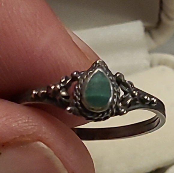 Vintage Sterling Silver Teardrop Malachite Ring Signed 925 Size 8 - Picture 4 of 14